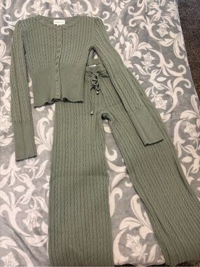 Sleeper Sage Cable-Knit Wide-Leg Pants